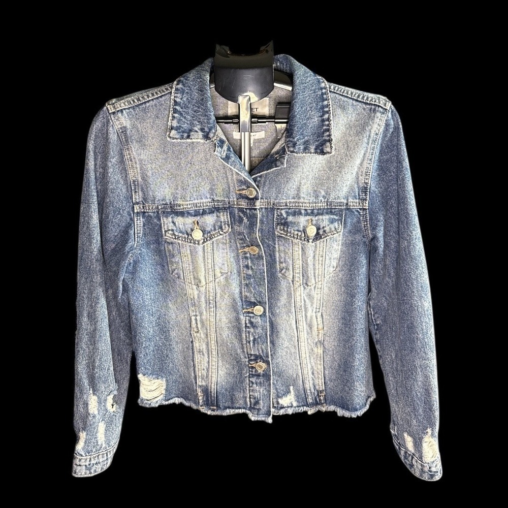 Vervet Distressed Denim Jacket Womens Jean Jacket‎ Frayed Raw Hem